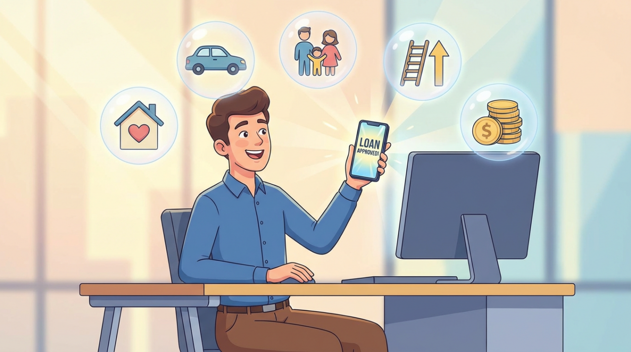 Happy employee dreaming about future because of loan approval