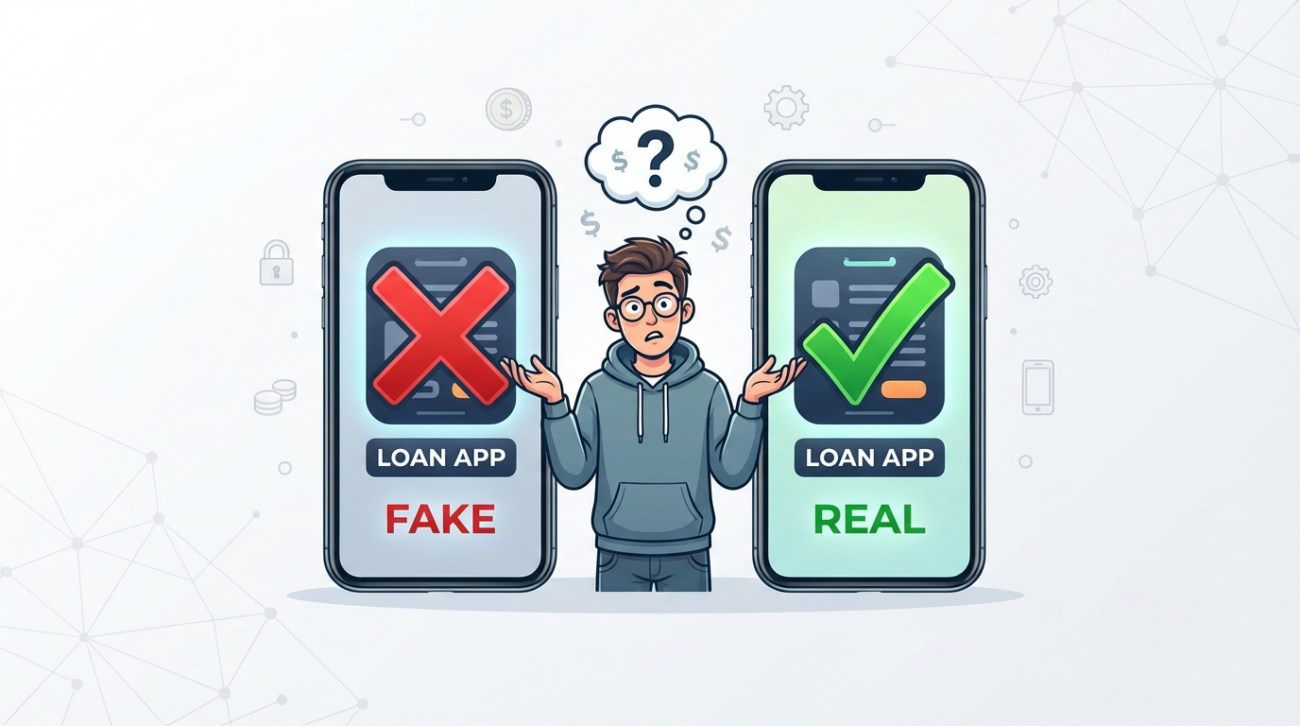 The picture is about a confusion to identify a real or a fake loan app