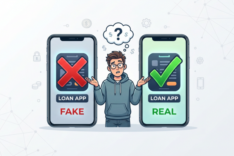 The picture is about a confusion to identify a real or a fake loan app