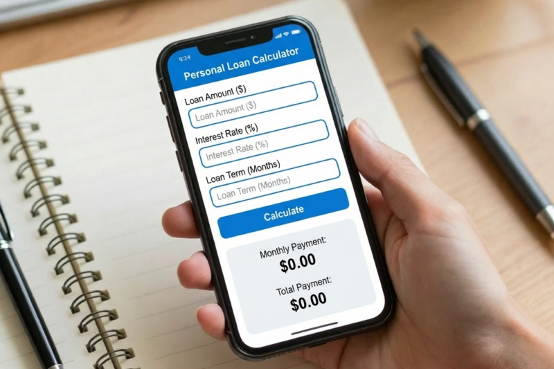 The picture is about a personal loan calculator user interface